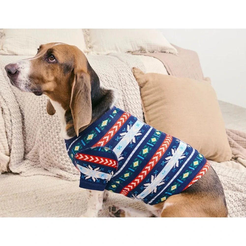 Hanna Andersson Pet Pajamas Dog Size L Navy Blue New Fair Isle Snowflake Organic